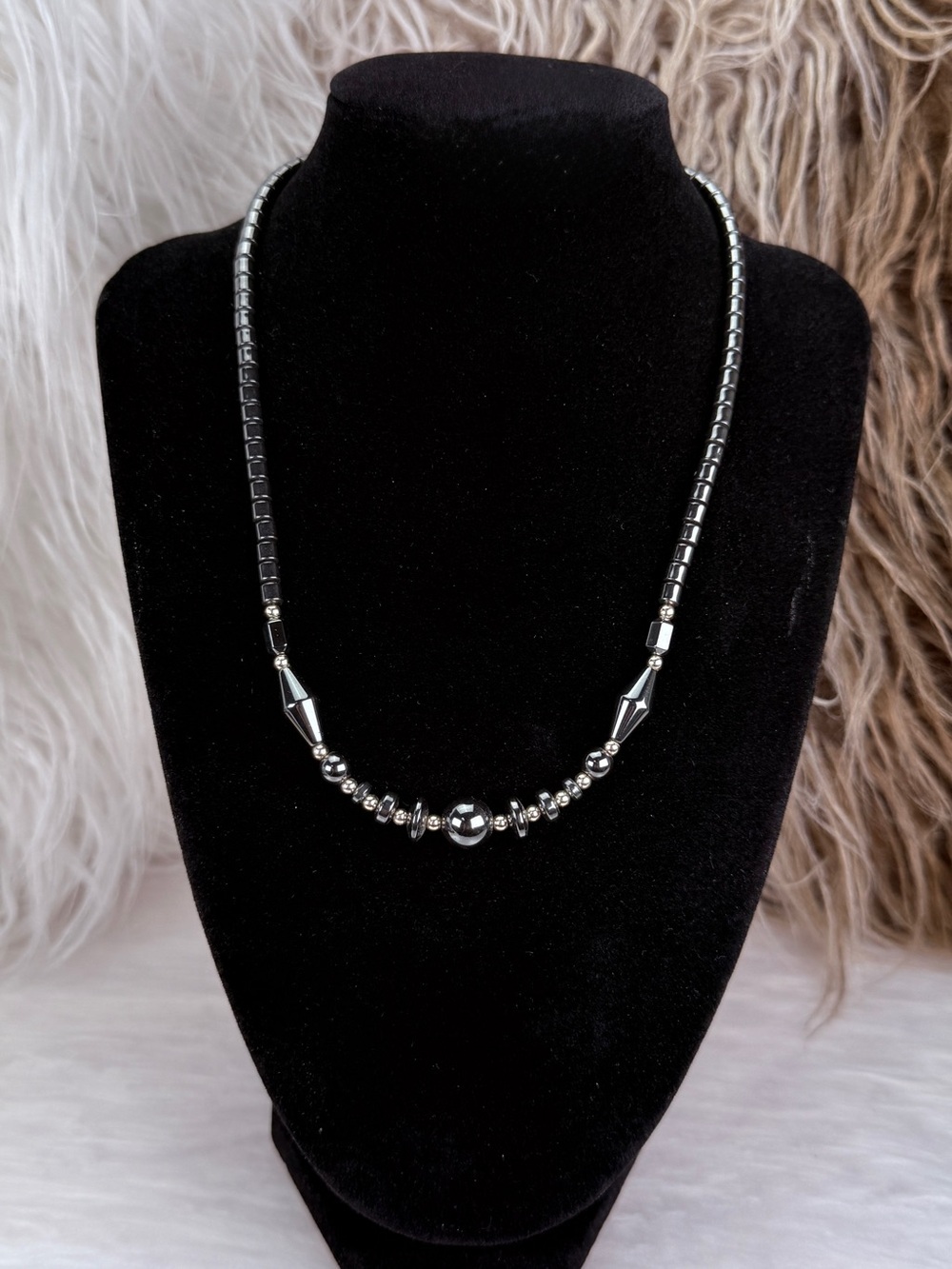Vintage Gunmetal Hematite Beaded Necklace